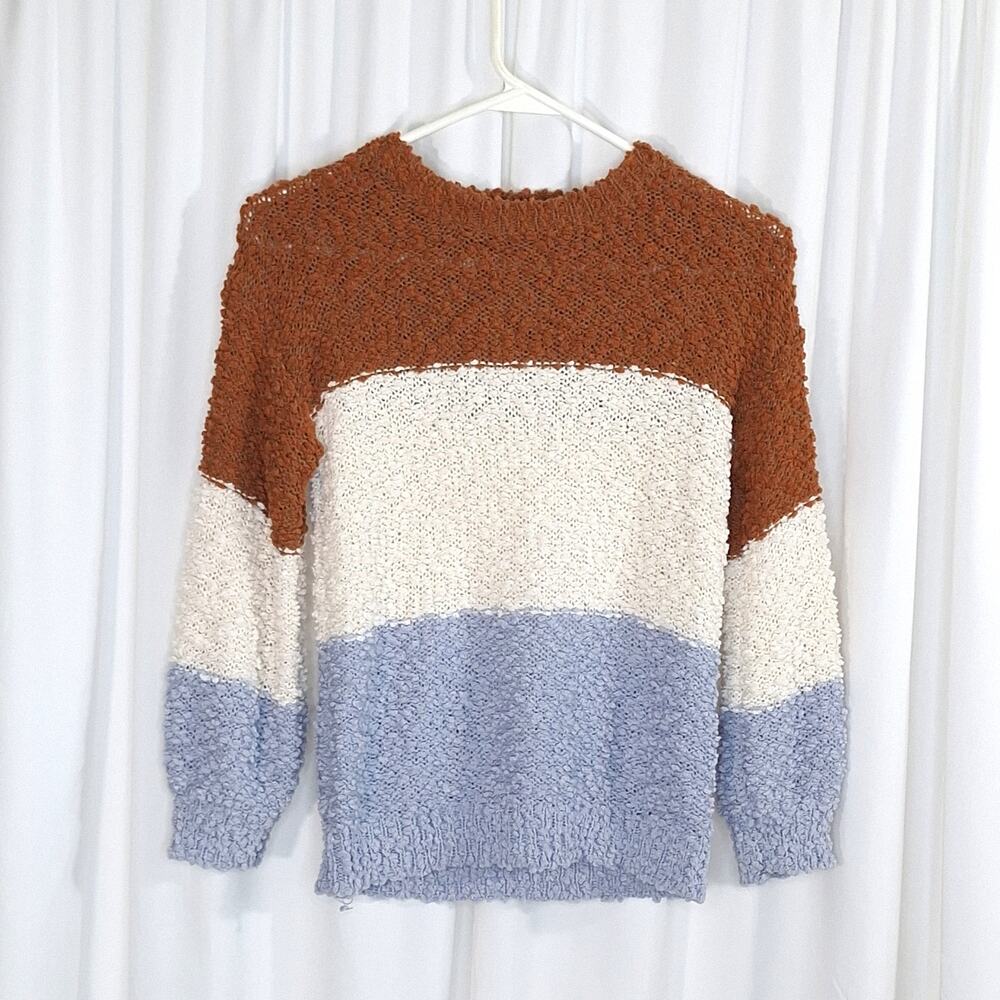 Hayden‎ Girls Oversized Colorblock Sweater Rust Beige Grey Small Loose Knit Y2K